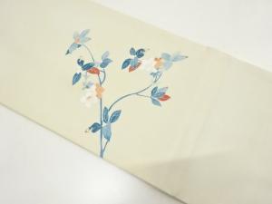 アンティーク　塩瀬　手描友禅　枝花模様袋帯（材料）